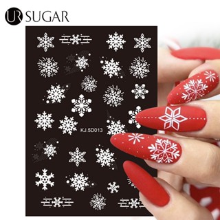 Ur SUGAR สติกเกอร์ตกแต่งเล็บ ลายซานตาคลอส เกล็ดหิมะ สีขาว สีฟ้า