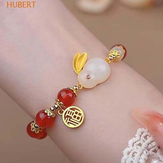 Hubert สร้อยข้อมือ ประดับลูกปัดเทียม รูปกระต่าย เหมาะกับของขวัญวันเกิด และงานตรุษจีน สไตล์จีน สําหรับเด็กผู้หญิง