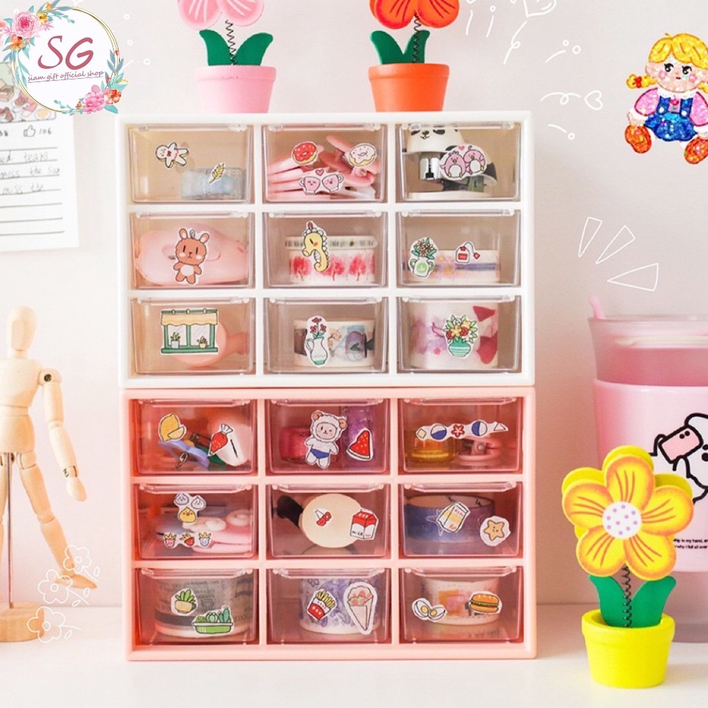 พร้อมส่ง กล่องลิ้นชักอเนกประสงค์ กล่องลิ้นชัก 9 ช่อง กล่องสำหรับจัดเก็บ เก็บอุปกรณ์เครื่องเขียน