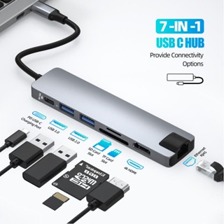 Ankndo 7 in 1 ฮับ USB C เป็น USB 3.0 SD TF PD RJ45 HDMI สําหรับแล็ปท็อป PC Samsung