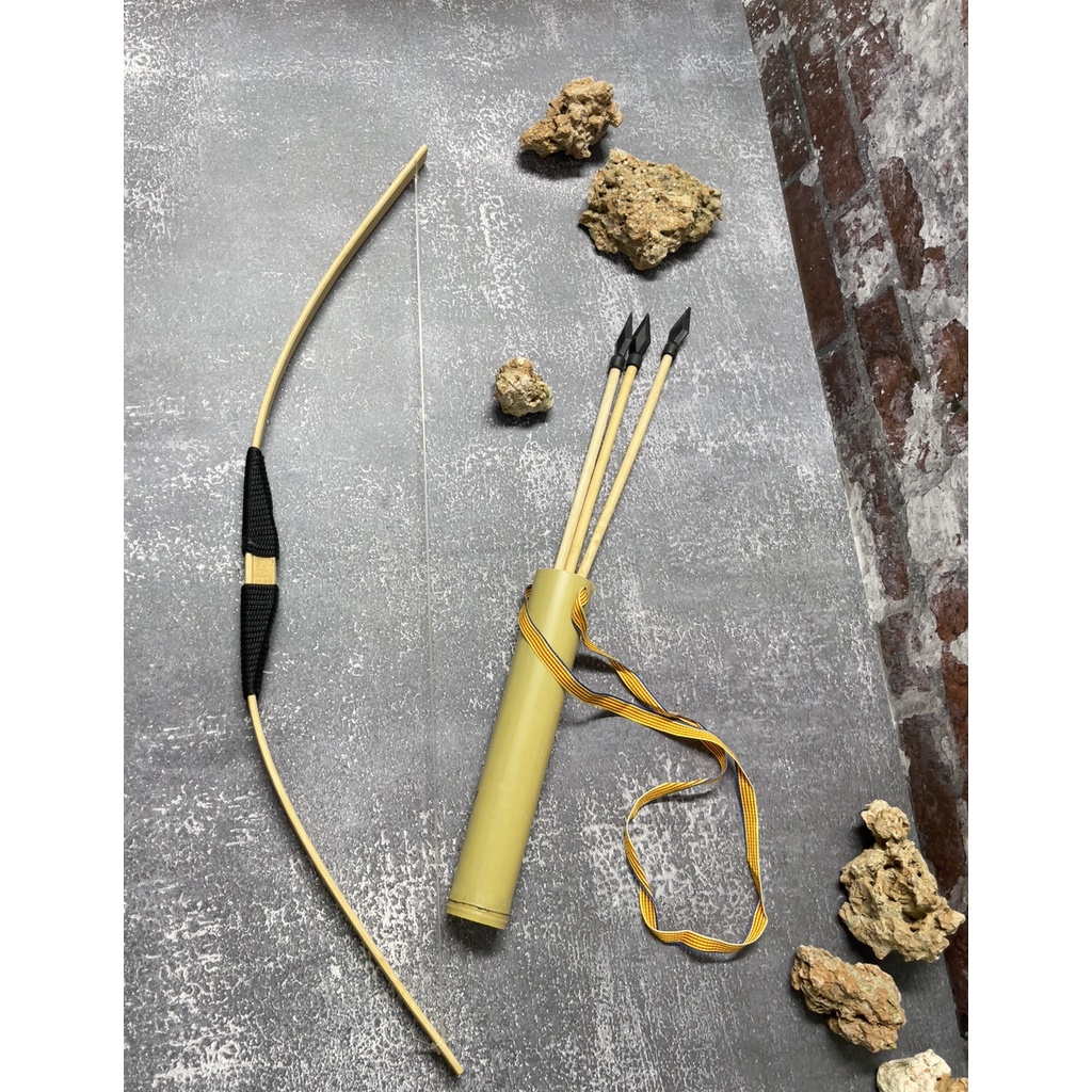 ธ นู ของเล่นเด็ก ทำจากไม้ไผ่จำลอง แถมลูกศรหัวยาง สีดำ