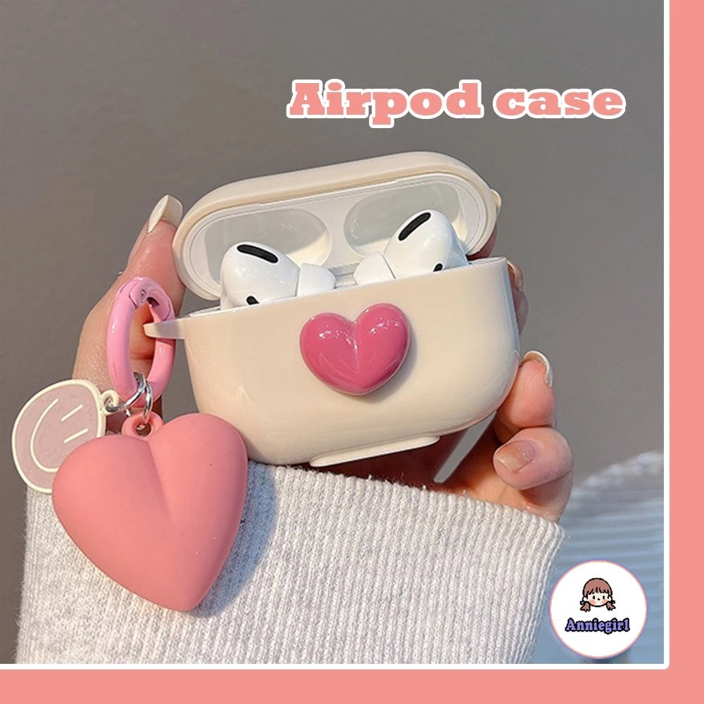 Girly สีชมพู 3D หัวใจ Smiley จี้หูฟังสําหรับ Airpods 1/2/3/Pro Airpod 4 หูฟังไร้สายบลูทูธ Soft Tpu กรณีกันกระแทกชุดหูฟังฝาครอบป้องกัน