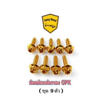 น๊อตยึดหม้อกรอง-เฟือง GPX (ชุด 9 ตัว)  สแตนเลสแท้ มี 3 สี เงิน,ทอง,ไทเท