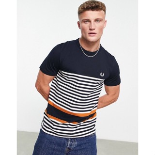 Fred Perry Striped T-Shirt in Navy