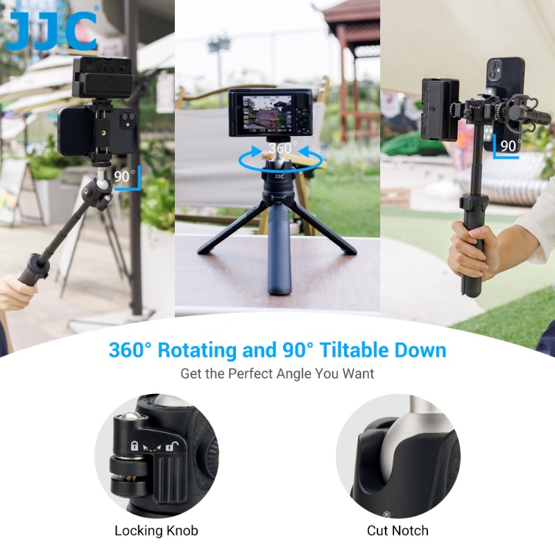 JJC ขาตั้งกล้องขนาดเล็กแบบขยายได้ไม้เซลฟี่บลูทู ธ พร้อมสกรู 1/4"-20 และที่หนีบโทรศัพท์แบบสปริงสำหรับโทรศัพท์มือถือเซลฟี่ / บล็อก / สตรีมมิงแบบสด / การสร้างภาพยนตร์โทรศัพท์มือถือ