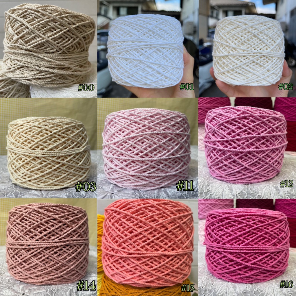 เชือกฟอกนิ่ม ขนาดเส้นประมาณ 2.5 มิล Cotton100% เซต1/3 น้ำหนัก 50 กรัม 100 กรัม 200 กรัม กดเลือกขนาดได้เลย