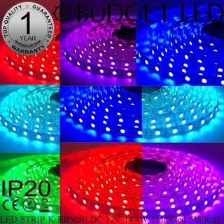 LED STRIP K-BB5050-60-RGB DC-12V IP20 14.4W/M 5M/roll ยี่ห้อ BUDGET LED แอลอีดีไฟเส้น RGB สำหรับตกแต่ง