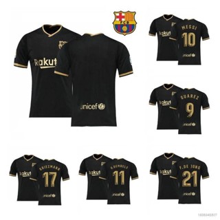 เสื้อกีฬาแขนสั้น ลายทีมชาติฟุตบอล FCB Barcelona Away Messi Suarez Dembele Griezmann De Jong ทรงหลวม พลัสไซซ์ สําหรับผู้ชาย และผู้หญิง 2020-2021