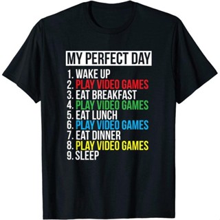 เสื้อยืดคอวีผู้ชาย My Perfect Day Video Games T-shirt Funny Cool Gamer Tee Gift T-Shirt t shirt men cotton เสื้อยืดผู้ชา