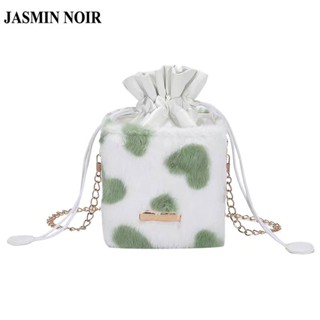 Jasmin NOIR กระเป๋าสะพายข้าง ทรงสี่เหลี่ยม แต่งขนเฟอร์ พร้อมสายสะพาย สําหรับผู้หญิง