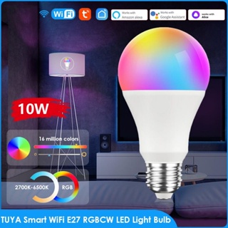 10W ไฟอัจฉริยะควบคุมผ่านไวไฟหลอดไฟ E27 RGB โคมไฟ LED แบบหรี่แสงได้พร้อม Smart Life APP ควบคุมเสียง 16ล้านเฉดสี หลอดไฟเปลียนสี หลอดไฟทรงกระบอก ประหยัดพลังงาน หลอดไฟอัจฉริยะ