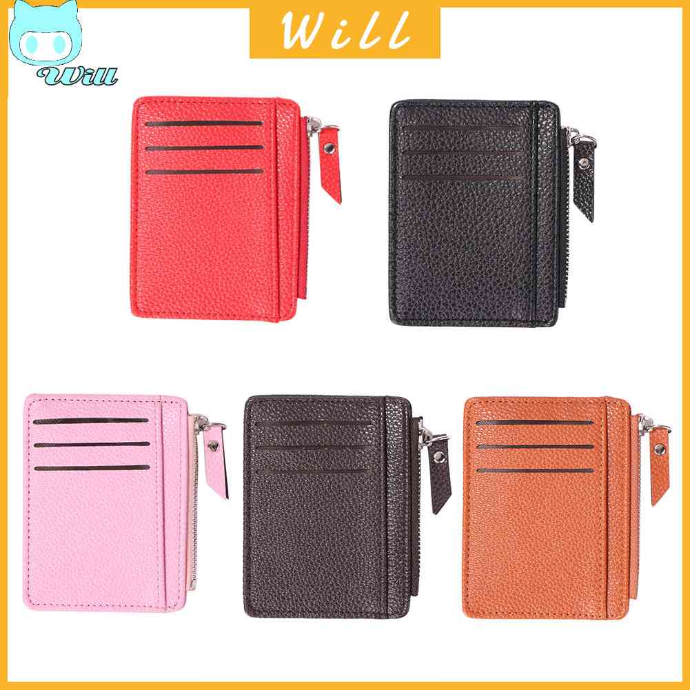 กระเป๋าใส่เหรียญ หนัง PU แต่งซิป ลายลิ้นจี่ สไตล์เรโทร สําหรับผู้ชาย และผู้หญิง