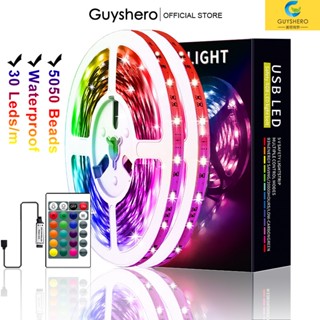 ไฟแต่งห้อง ไฟติดห้อง RGBIC-รุ้ง ไฟตกแต่งห้อง ไฟ LED RGB Strip รีโมทคอนโทรล 24 ปุ่ม โทรศัพท์มือถือ 5050 ตัวแปรสี 30 LEDs/m แสงที่ยืดหยุ่น แหล่งจ่ายไฟ USB กันน้ำ พื้นหลังทีวีสี