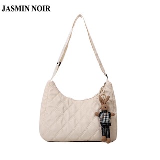 Jasmin NOIR กระเป๋าสะพายไหล่ กระเป๋าถือ ผ้าแคนวาส ลายสก๊อต เรียบง่าย สําหรับสตรี