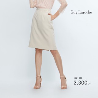 Guy Laroche Skirt กระโปรงทำงานสีเบจ ความยาวคลุมเข่า ดีเทลขอบเอวติดกระดุม ซิปซ่อน (GZ13BE)