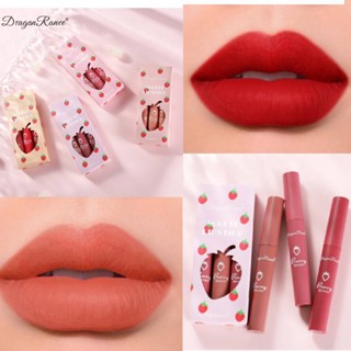 3PCS Dragon Ranee Strawberry Lip gloss Set Waterproof Matte LiquidLipstick Set Long lasting Nude Red Lip Tint