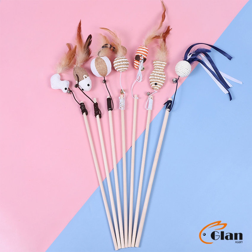 Glanxuan ไม้แฮนด์เมด ไม้ตกของเล่นสัตว์เลี้ยง Handmade funny cat stick