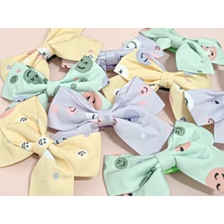 (พร้อมส่งจากไทย) กิ๊บติดผมรูปโบว์ลายหน้ายิ้มสีพาสเทล