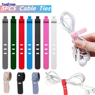 5Pcs Silicone Data Cable Strap Clips Reusable Wire Tie 3 Holes Beam Cord Winder Holder Keeper Manager