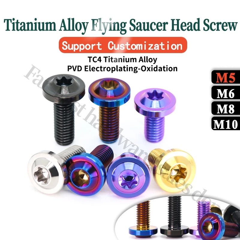 TC4 ไทเทเนียม Flying Saucer หัวสกรู Torx สกรูหัวแผ่น M5 ไทเทเนียม 64 สกรูไทเทเนียม โลหะผสมไททาเนียม M5 M6 M8 M10