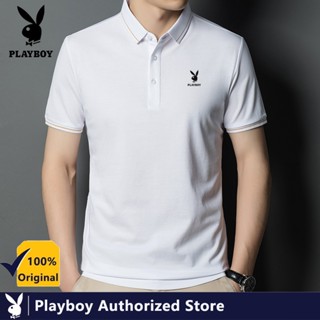 PLAYBOY  Summer Short-sleeved T-shirt Casual Solid Color Business Mens POLO Shirt