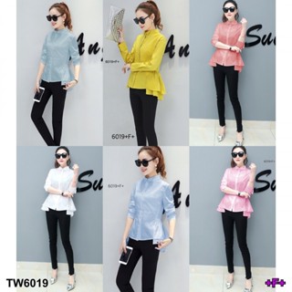 CS6019  เซตเสื้อเชิ้ตแขนยาวปลายระบาย+สกินนี่ขายาว  Long sleeve shirt with ruffle ends + long skinny pants set