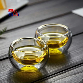 LerThai แก้วชาสองชั้นพรีเมี่ยม ถ้วยจอกทนร้อน 120°C ใส่อุ่นชา/กาแฟได้ ไม่แตกง่าย 50ml Tea Cup