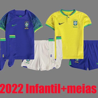 เสื้อกีฬาแขนสั้น ลายทีมชาติฟุตบอล Brazil ทีมเหย้า 2022 ชุดเยือน สําหรับเด็ก ไซซ์ 16-28