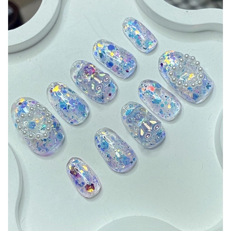 (พร้อมส่ง)เล็บเจลแท้ 100% ราคาถูกเล็บเจลแท้100%ราคาถูกลายกลิตเตอร์ฟ้า