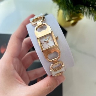 (ผ่อน0%) นาฬิกา TORY BURCH TBW5409 GEMINI GOLD PLATED WHITE PEARL WOMEN’S BRACELET WATCH สแตนเลสสีทอง หน้าปัด 22 มม.