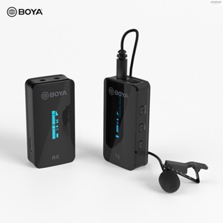 Boya BY-XM6-S1 ระบบไมโครโฟนไร้สาย 2.4G (ตัวส่งสัญญาณ 1 และตัวรับสัญญาณ 1 ) ไมโครโฟนแบบหนีบปกเสื้อคู่ ระยะส่งสัญญาณ 100 ม. สําหรับกล้อง DSLR สมาร์ทโฟน 3.5 มม.