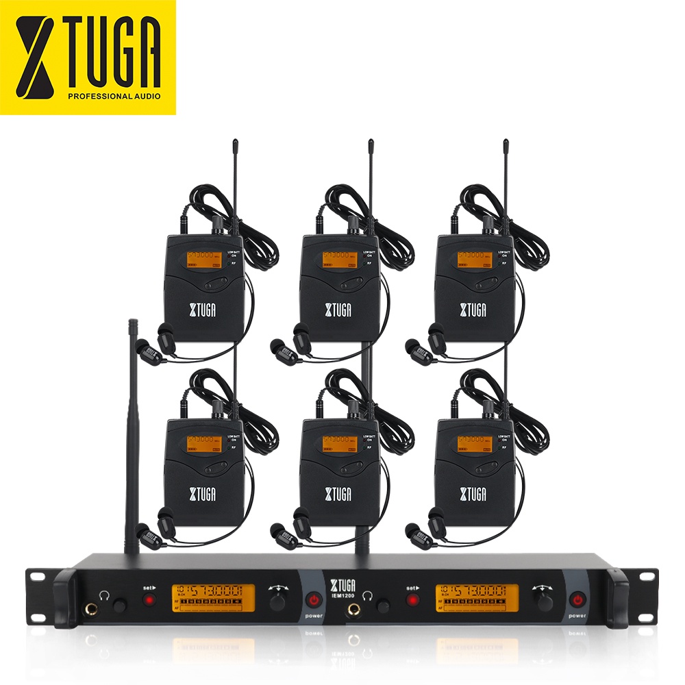 Xtuga IEM1200 เครื่องรับส่งสัญญาณหูฟังไร้สาย 2 ช่อง 6 บอดี้แพ็ก สําหรับการแสดงบนเวที