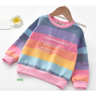 TLG-1401 เสื้อแขนยาวเด็กผู้หญิง sweater สีสีเรนโบว์ (คอชมพู)