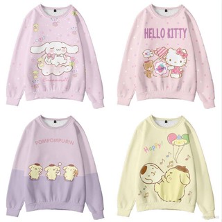 St1 Sanrio เสื้อกันหนาว คอกลม แขนยาว ลายการ์ตูนเมโลดี้ ลําลอง มีฮู้ด สําหรับผู้ใหญ่ เด็ก ครอบครัว