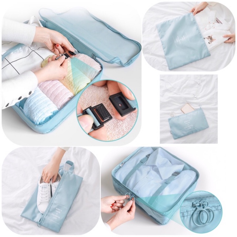 พร้อมส่ง💡 กระเป๋าเก็บของ กันน้ํา ถุงเก็บซิปหนา สำหรับกระเป๋าเดินทาง กระเป๋าชุด 7 ชิ้น