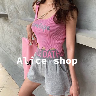 Alice  เสื้อครอป เสื้อกล้ามผู้หญิง สไตล์เกาหลี ปาดไหล่ 2022 ใหม่  ทันสมัย fashion Trendy Korean Style S041018 36Z230909