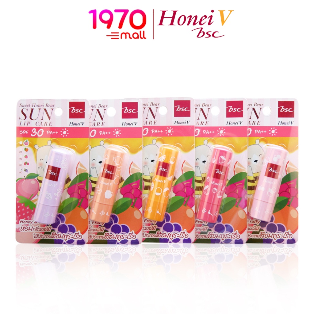 Honei V Bsc Sweet Honei Bear Sun Lip Care SPF30 PA++ 4.5g. ลิปแคร์ กันแดด Honey&Fruity หอมกลิ่นผลไม้