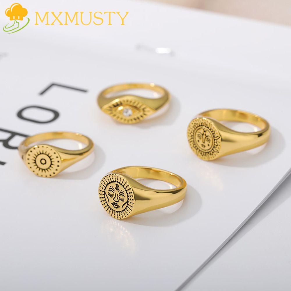 MXMUSTY Exaggeration Finger Rings Punk Sun Aesthetic Rings Eye Gift Accessories Face For Men Women V