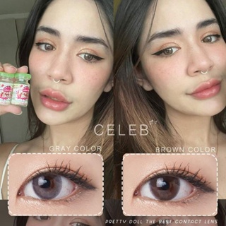 คอนแทคเลนส์ รุ่นใหม่ CELEB ยี่ห้อ Pretty doll มีสี เทา ตาล สายตาปกติ