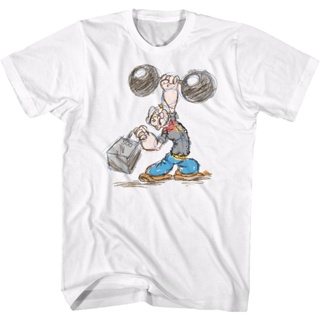 Weightlifting Sketch Popeye T-Shirt เสื้อยื เสื้อยืดสีขาวผู้ชาย