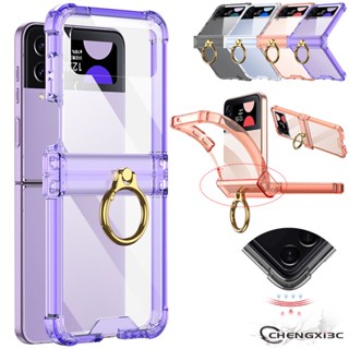 Flip543 สําหรับ Samsung Galaxy Z Flip 4 Case Flip 3 Cases เคสใส ถุงลมนิรภัย ซิลิโคน นิ่ม ฝาพับ 4 เคส พร้อมแหวน และบานพับ เคสป้องกัน