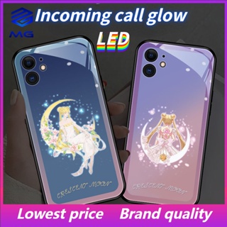 เคสโทรศัพท์มือถือ ลายการ์ตูนเซเลอร์มูน มีไฟกระพริบ LED สั่งการด้วยเสียง สําหรับ iPhone 14Promax 14max 13Promax 12ProMax 7plus 8plus XR XS X XSMAX 11ProMax 11pro