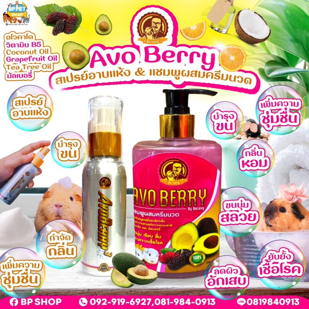 (IPshop) แชมพูอาบน้ำAvoberry สเปร์ยอาบแห้งAvoberry สำหรับสัตว์เล็ก แก๊สบี้ กระต่าย