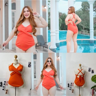 100KG PLUS SIZE ✨ชุดว่ายน้ำสาวอวบไซต์ใหญ่ มีฟองน้ำ 🌊🐬รุ่น แอนนาไขว้ DF