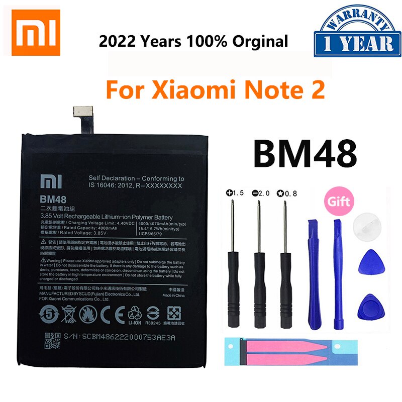 100% Orginal Xiao mi  BM48 4000mAh แบตเตอรี่ For Xiaomi Note 2 Note2 High Quality Phone Replacement แบตเตอรี่