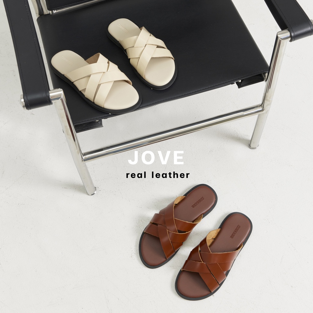 🔥 ลด 30% โค้ดคุ้ม JOVE รองเท้าแตะหนังแท้สไตล์มินิมอล