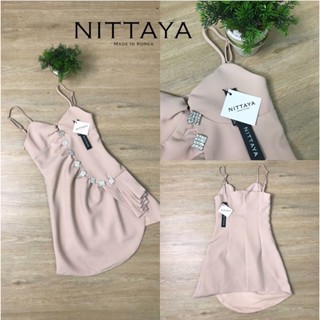 ✅ป้าย S แต่อกได้ 30 ✅พร้อมส่ง เดรสสีครีม ผ้าหนา เพชรแน่นๆ ป้าย NITTAYA