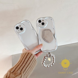 For เคสไอโฟน 14 Pro Max [Matte Silver with Chain Pop Stand] เคส Phone Case For iPhone 14 Pro Max Plus 13 12 Mini 11 X XS Max XR SE 8 7 For เคสไอโฟน11 Ins Korean Style Retro Classic Couple Shockproof Protective TPU Cover Shell