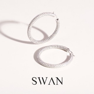 SWAN - Pave Hoop Earring Large ต่างหูเงินแท้ ฝังเพชรคิวบิกเซอร์โคเนีย cubic zirconia