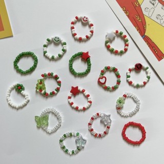 แหวนลูกปัดคริสต์มาส 🎄🎅🏼Christmas color beads ring✨